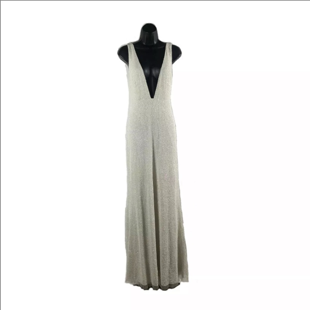 BHLDN Everest Wedding Gown Dress 6 heavily beaded deep V sleeveless Column